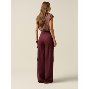 Oltre - Pantalones cargo mezcla de viscosa - Burgundy