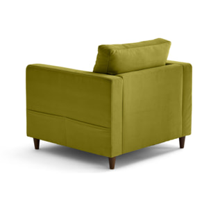 Anna - fauteuil avec poche en velours - pieds en bois - Vert Olive