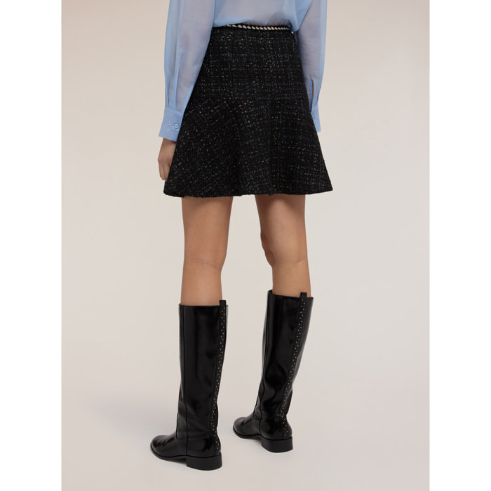Motivi - Minigonna linea ad A in tessuto bouclé - Nero