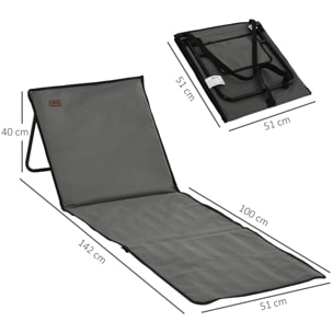 Conjunto de 2 Esterillas de Playa Plegable Esteras Acolchadas de Tela Oxford PVC 600D con Respaldo Reclinable y Bolsa de Transporte para Jardín 142x51x40 cm Gris