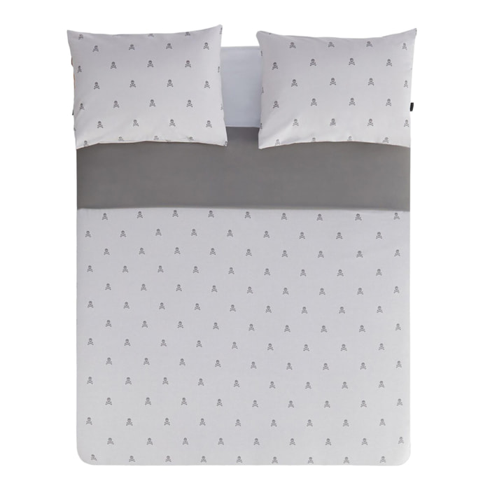 Set cama (funda nórdica 250x230cm + 2 fundas almohada 50x85cm) 100% algodón 144tc gris oscuro & gris claro calaveras scalpers home