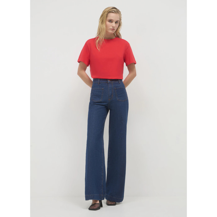 Jeans wide leg tasche applicate