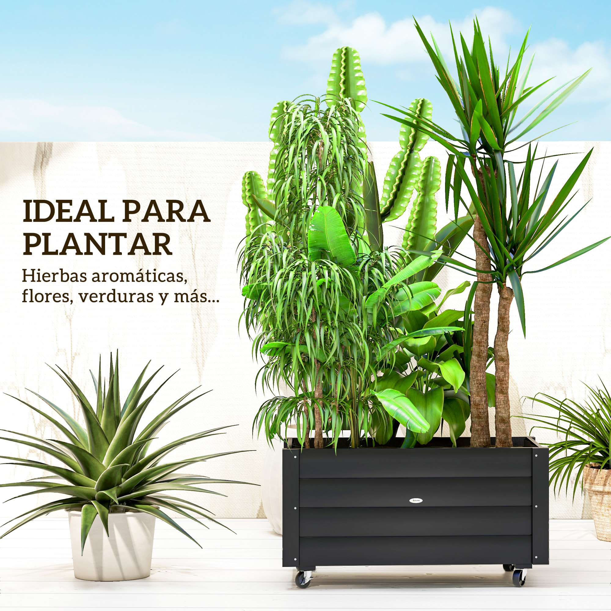 Jardinera de Madera con Ruedas, Huerto Urbano para Cultivar Plantas, Macetero Exterior con Orificios de Drenaje y Tela no Tejida, para Jardin, Terraza, Balcón y Patio, 89x48x47 cm, Negro