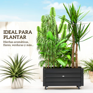 Jardinera de Madera con Ruedas, Huerto Urbano para Cultivar Plantas, Macetero Exterior con Orificios de Drenaje y Tela no Tejida, para Jardin, Terraza, Balcón y Patio, 89x48x47 cm, Negro