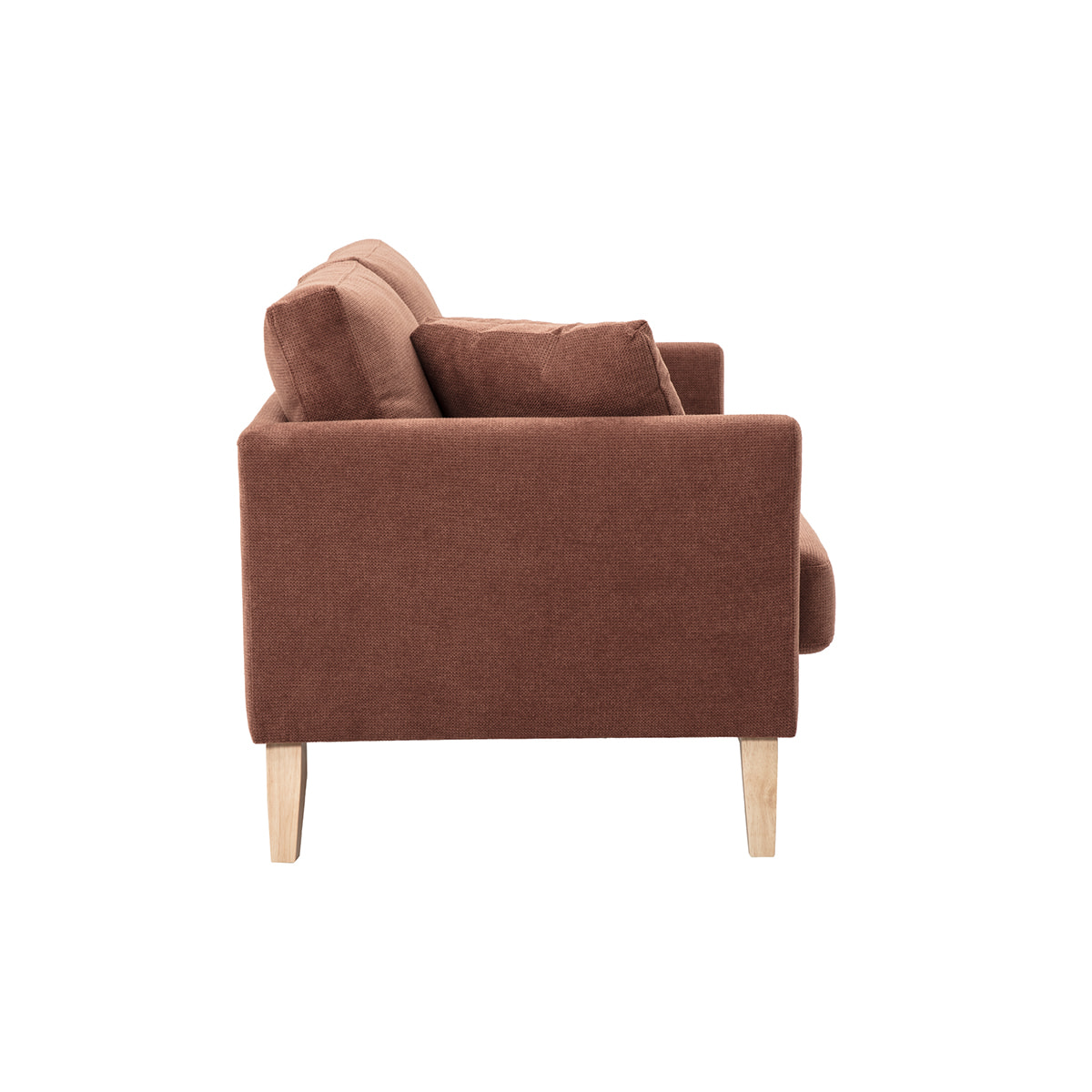 Canapé scandinave déhoussable 2 places en tissu chenille terre brûlée et bois clair OSLO