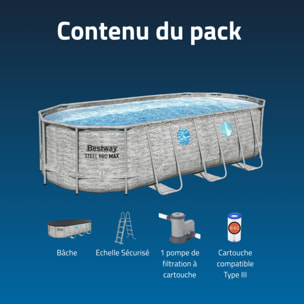 Bestway Piscine hors sol tubulaire ovale Bestway Power Steel Swim Vista 549 x 274 x 122 cm décor pierres