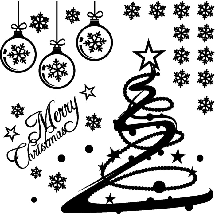 Sticker Merry christmas - argent - Autocollants adhésifs noël - décoration fêtes