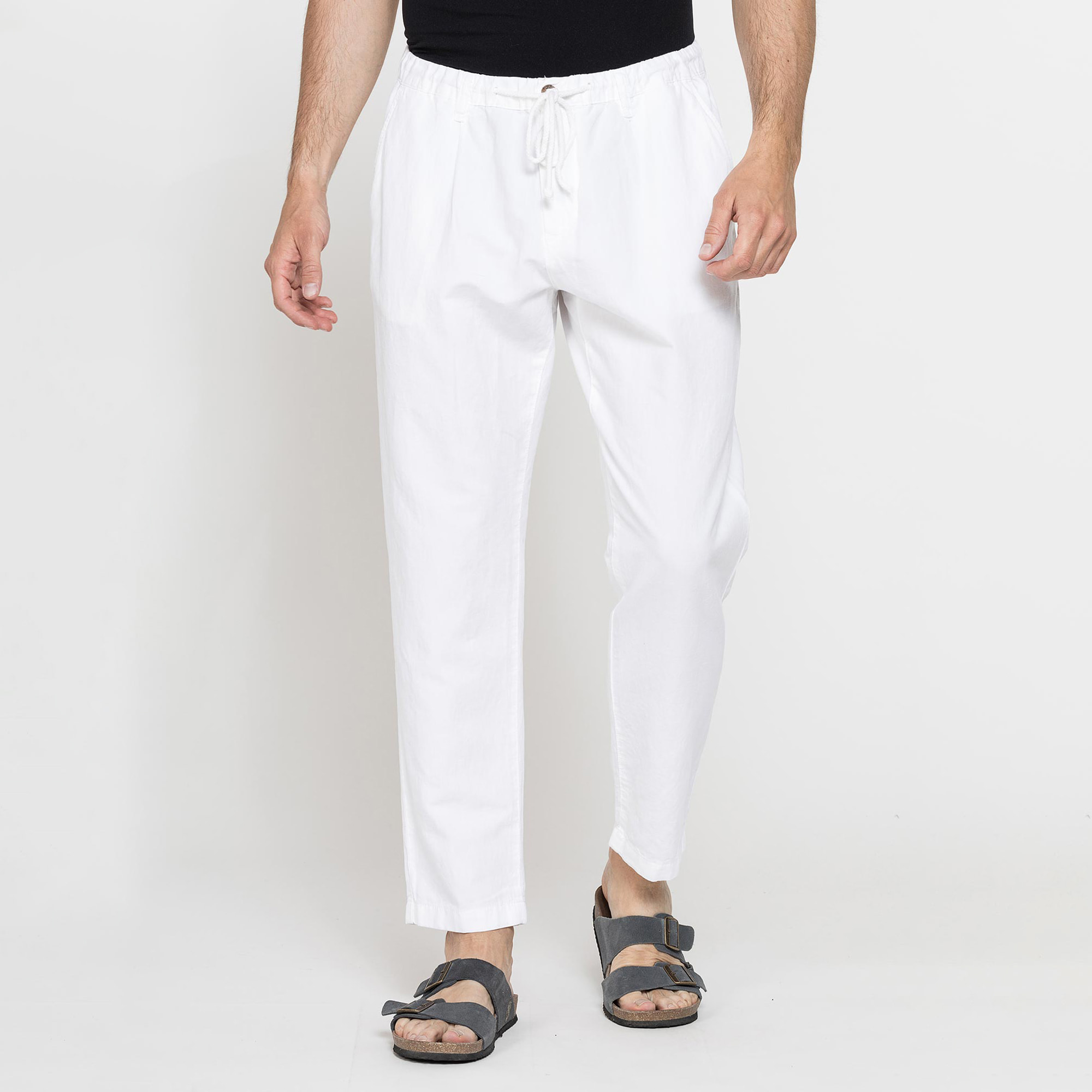 PANTALONE CHINO IN TESSUTO COTONE E LINO CON COULISSE