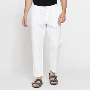 PANTALONE CHINO IN TESSUTO COTONE E LINO CON COULISSE