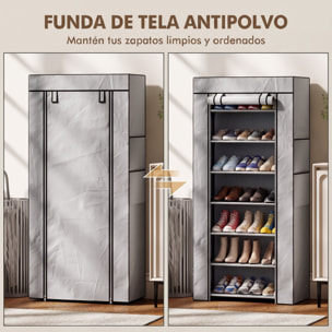 HOMCOM Zapatero de 7 Niveles, Zapatero Estrecho de Acero con Funda de Tela no Tejida, 2 Bolsillos Laterales, Estantería para 14-21 Pares de Zapatos, para Recibidor, Entrada, Pasillo, Gris