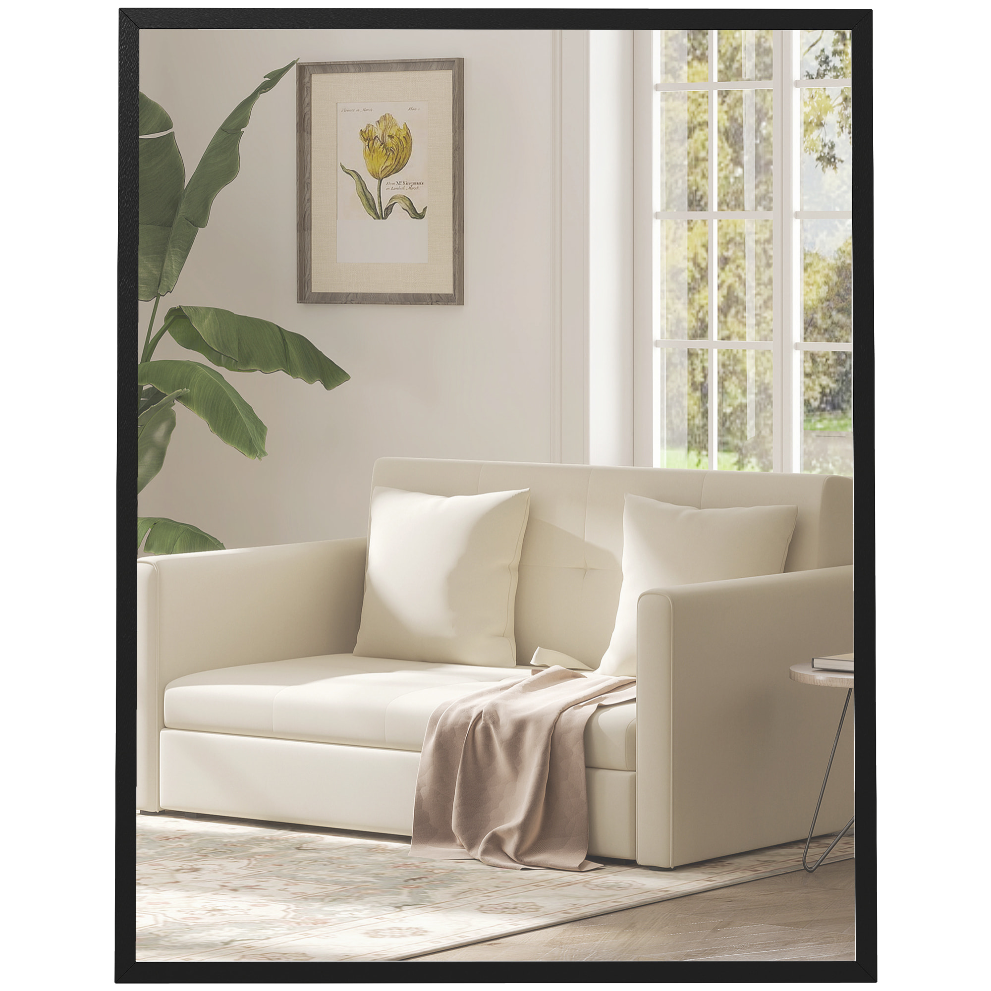 Miroir mural rectangulaire dim. 70L x 90H cm cadre MDF noir