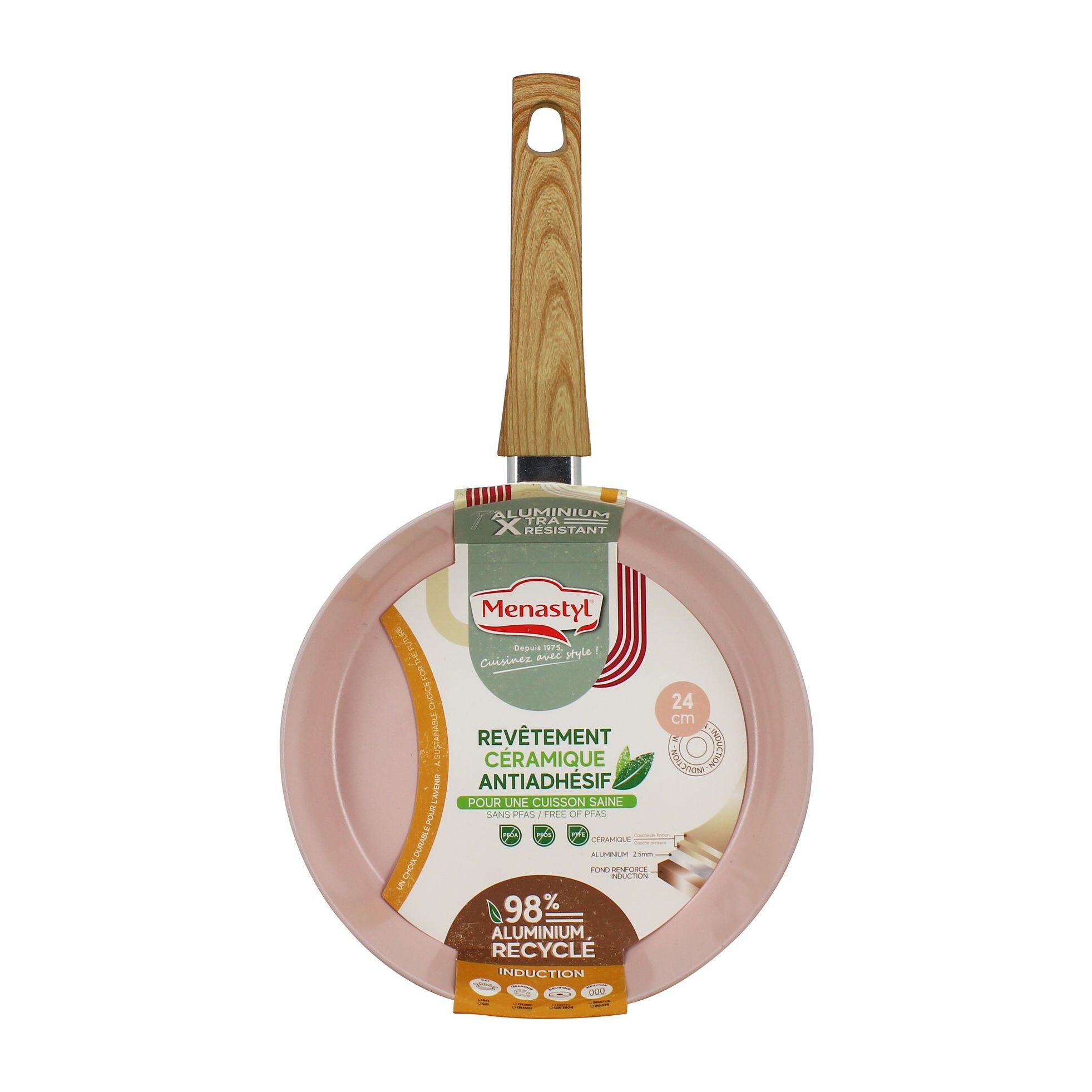 Poêle en revêtement céramique 24cm rose - tous feux COLORAMA
