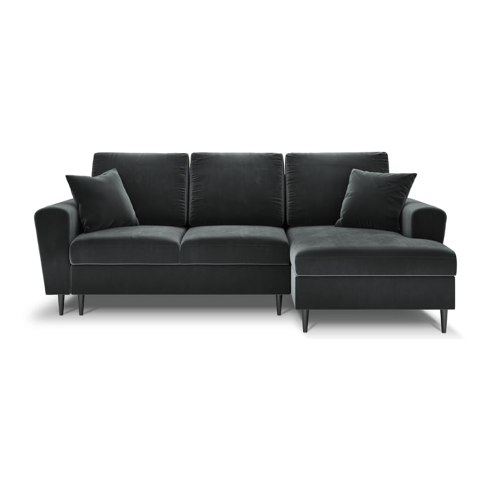 Canapé d'angle droit convertible avec coffre de rangement "Kyoto" 4 places en velours gris foncé