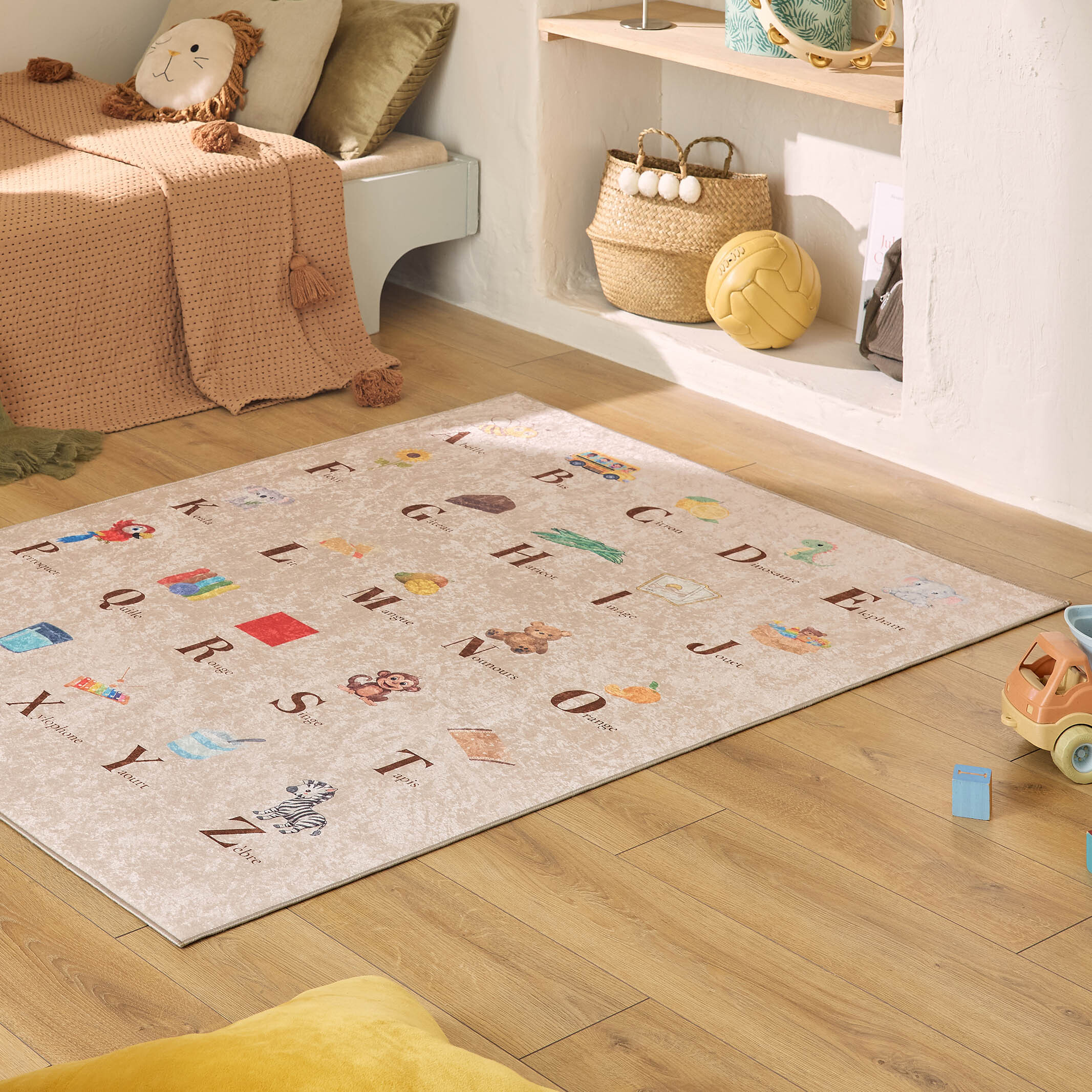 HAPPY - Tapis enfant lavable à motif alphabet - Beige