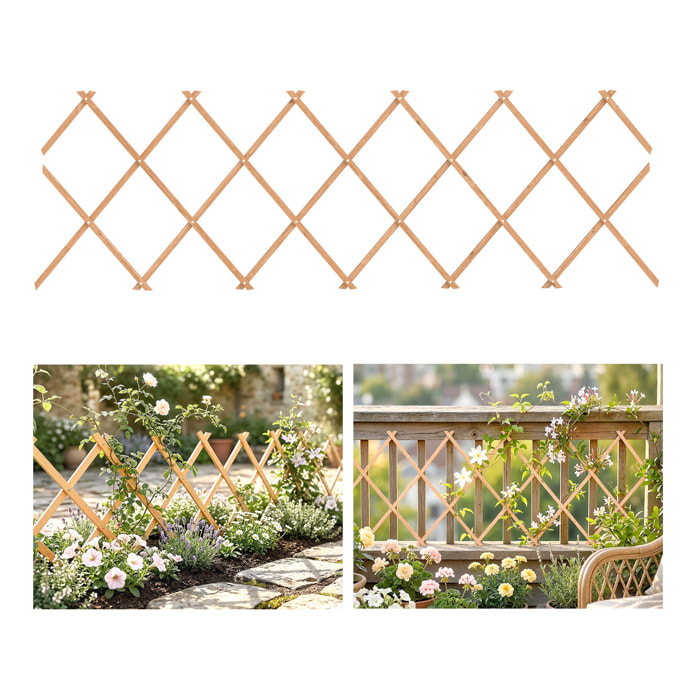 Enrejado de Jardín de Madera Extensible, Soporte para Plantas Trepadoras, Rosas, Parra, Decoración Exterior para Patio, Balcón, 180x60 cm, Marrón Claro
