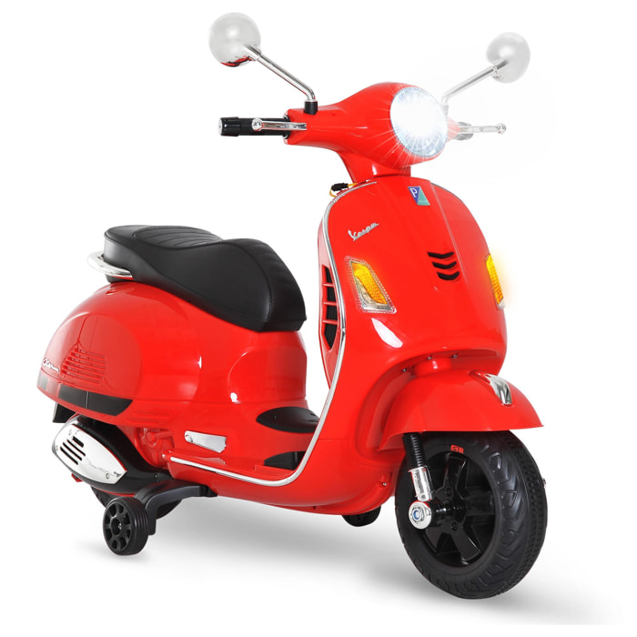 Scooter moto électrique enfants 6 V dim. 102L x 51l x 76H cm musique MP3 port USB klaxon phare feu AR rouge Vespa