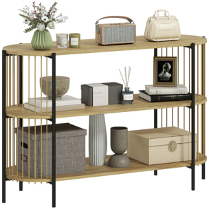 Mesa de Consola con Cuerda de Papel Trenzada a Mano Consola Recibidor de 3 Niveles con Marco de Acero Estilo Bohemio para Entrada Sala de Estar 124x43,5x80 cm Natural