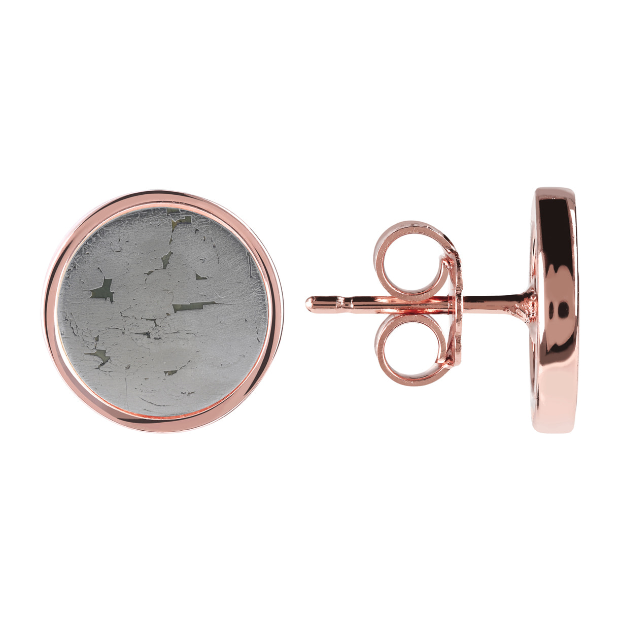 Orecchini a Bottone con Disco Piccolo in Pietra Naturale di Pirite Grigia