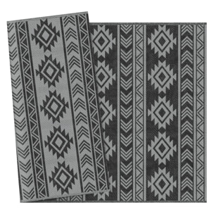 Alfombra de Exterior, 182x274 cm, Alfombra Reversible con Patrón Geométrico, Impermeable, Anti-UV, para Terraza, Balcón, Patio, Camping, Viajes en Autocaravana, Negro y Gris Claro