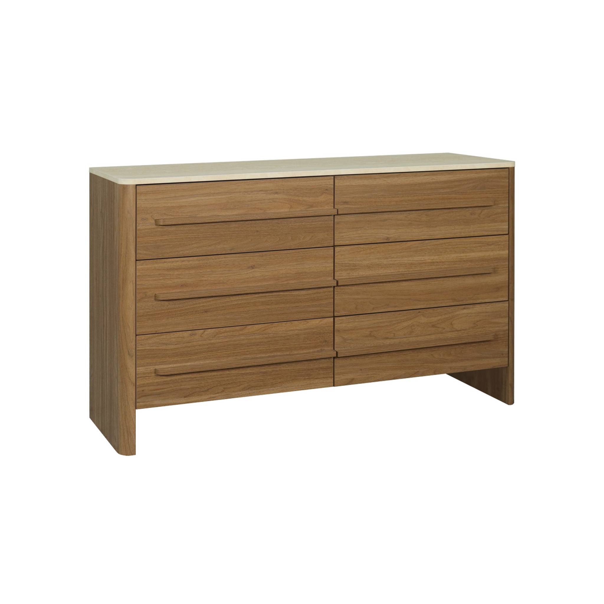 Commode décor bois et effet travertin 6 tiroirs  ARETHA