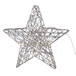 estrella luminosa plateada con 30 micro led 30x5x30cm
