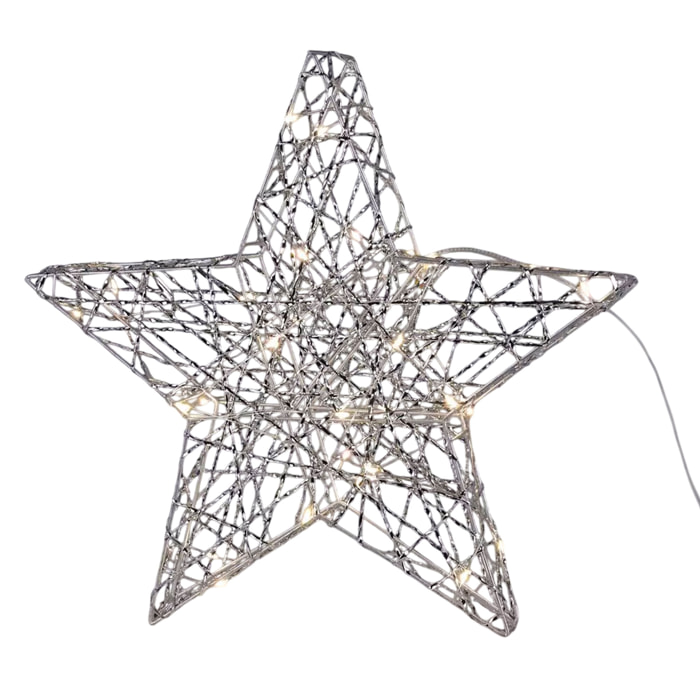 estrella luminosa plateada con 30 micro led 30x5x30cm