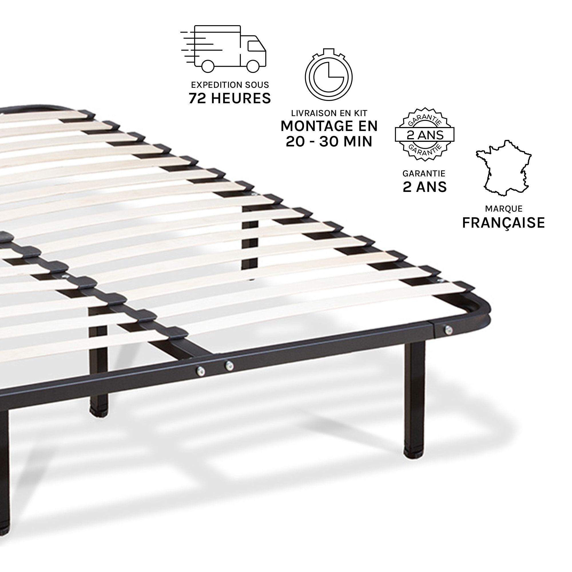 Sommier Cadre a Lattes en Kit | Structure Metallique Noire
