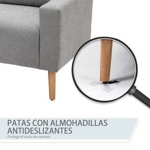 Sofá de 2 Plazas Sillón Moderno Tapizado en Poliéster con 2 Cojines Reposabrazos y Patas de Madera de Caucho para Dormitorio Oficina 145x76x88 cm Gris