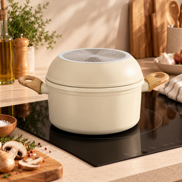 Batterie de cuisine amovible 8 pièces crème en aluminium recyclé COLORAMA