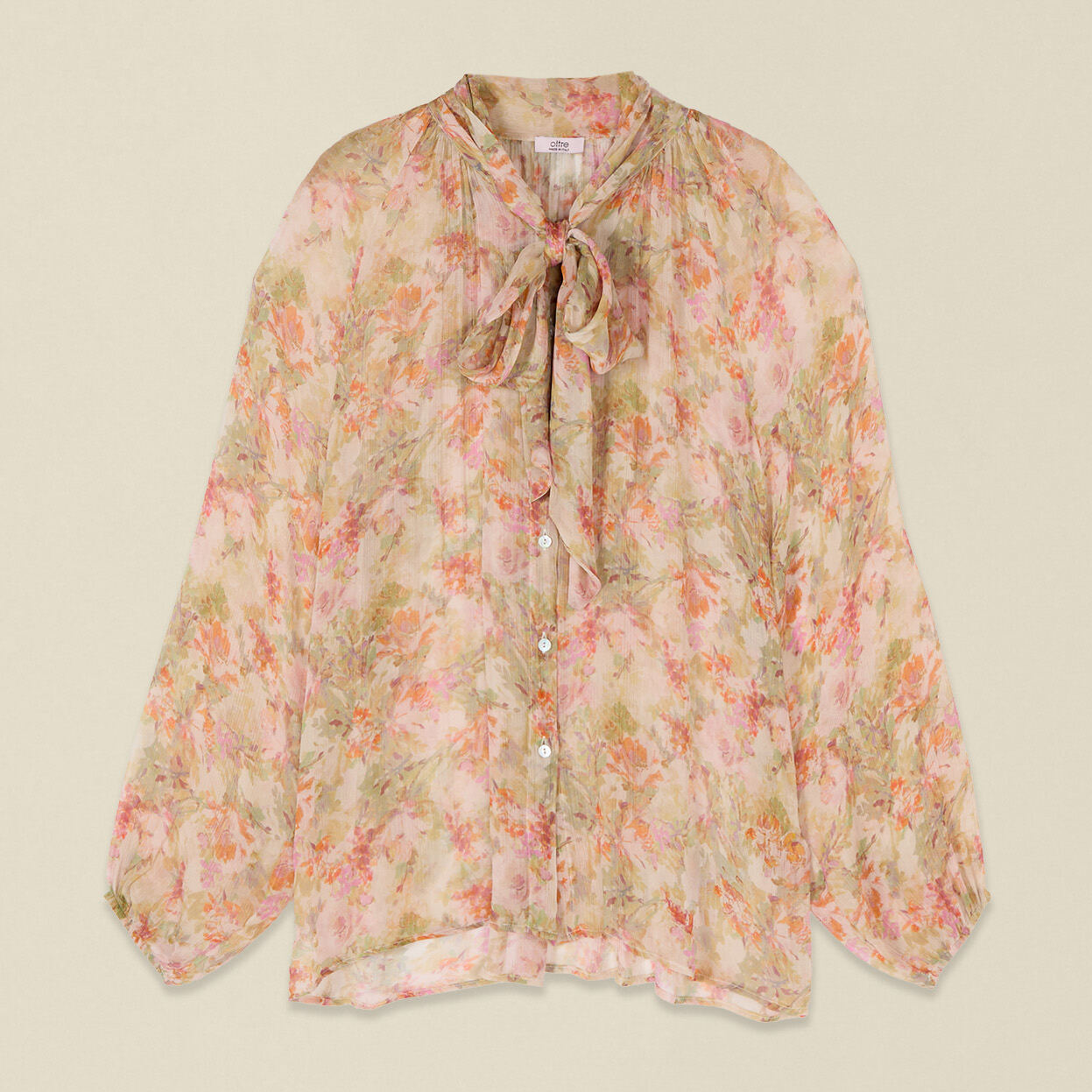 Oltre - Blusa in viscosa plissé con fiocco - Rosa