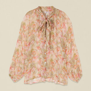 Oltre - Blusa in viscosa plissé con fiocco - Rosa