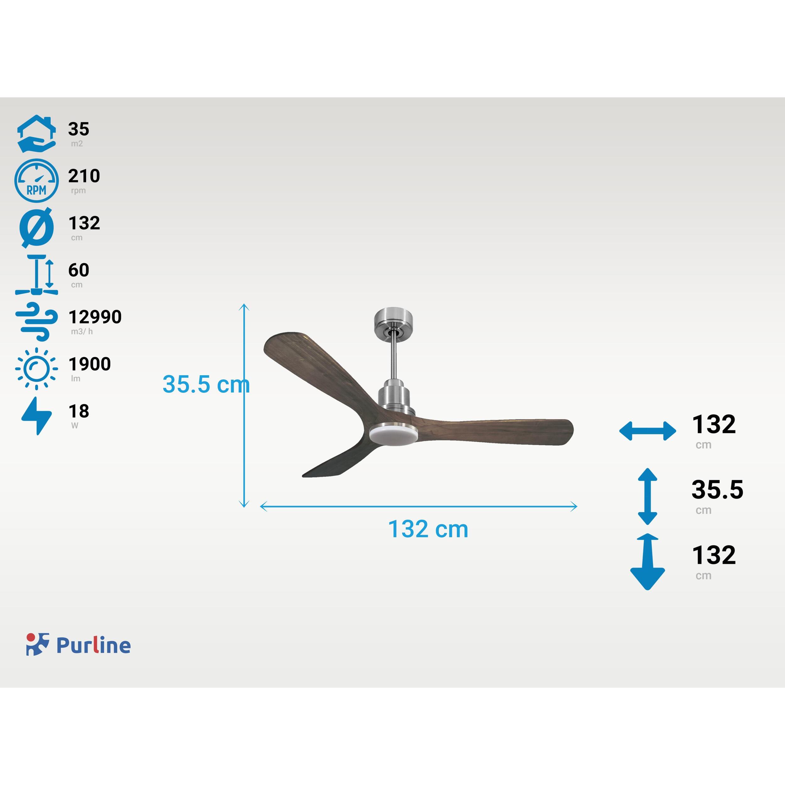 Ventilateur de plafond Réversible  Thermostat Dimmable Wifi Moteur à courant continu Toits en pente Télécommande Lumière à trois tons Hypersilence Mémoire