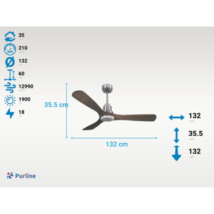 Ventilateur de plafond Réversible  Thermostat Dimmable Wifi Moteur à courant continu Toits en pente Télécommande Lumière à trois tons Hypersilence Mémoire