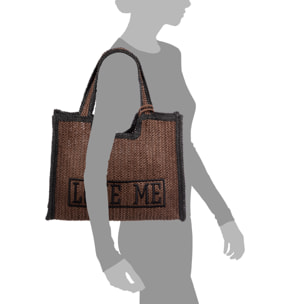 Bergamasco Bolso shopper Mujer. Fabricado en paja trenzada diseño "Love Me".