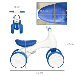 Bicicleta sin Pedales para Niños de 18-36 Meses Carga 30 kg Bicicleta de Equilibrio con Manillar Antideslizante y 4 Ruedas de Ø17 cm Regalo para Niños y Niñas 56x30x42 cm Azul