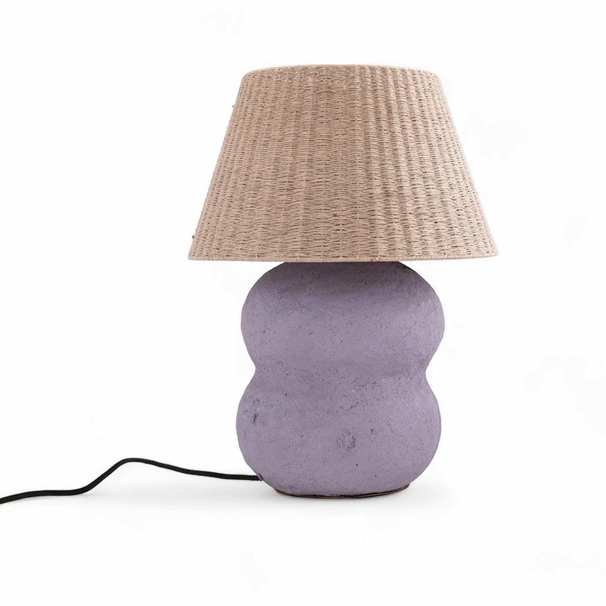 Lampe à poser en jute et papier mauve - Ida