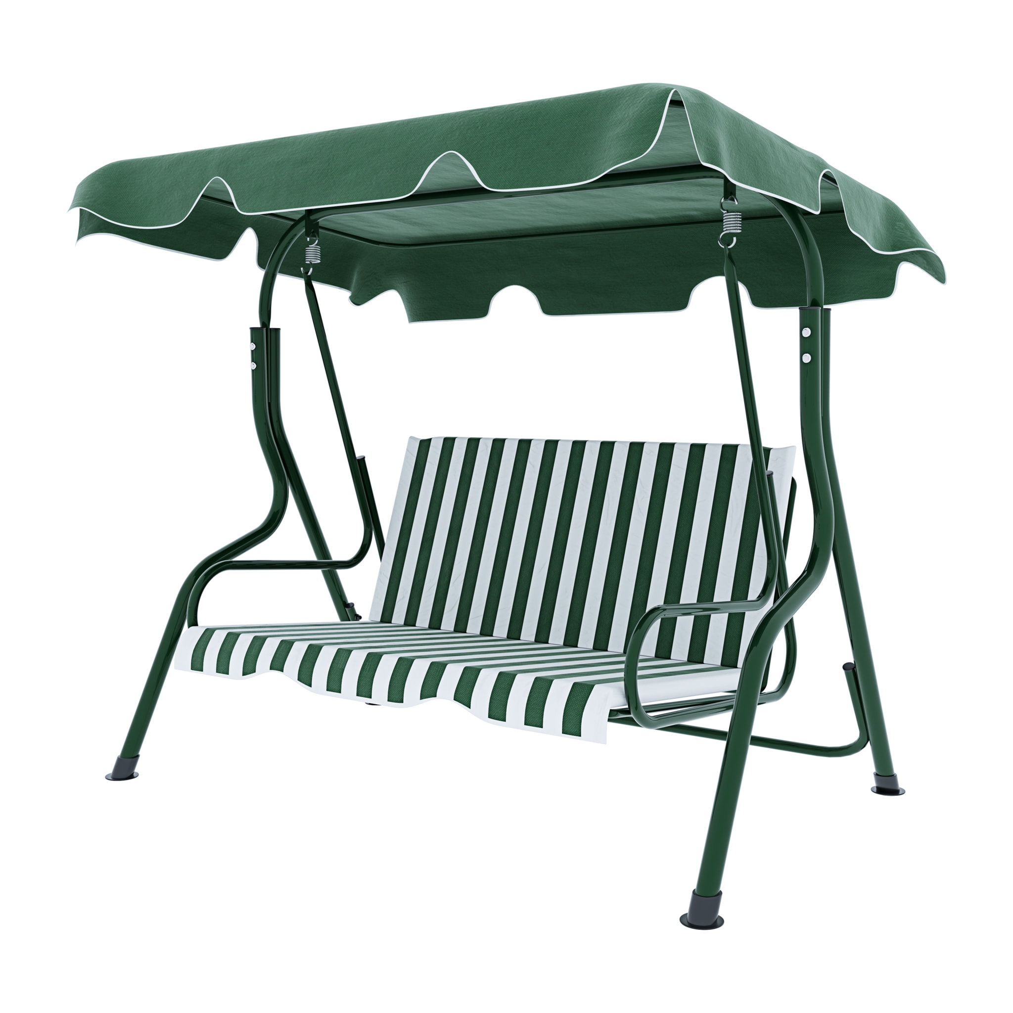 Dondolo 3 Posti Algarve Con Tettuccio Parasole Regolabile Cuscini Imbottiti Struttura Robusta In Acciaio Da Giardino 170 x 110 x 153 cm Verde Bianco
