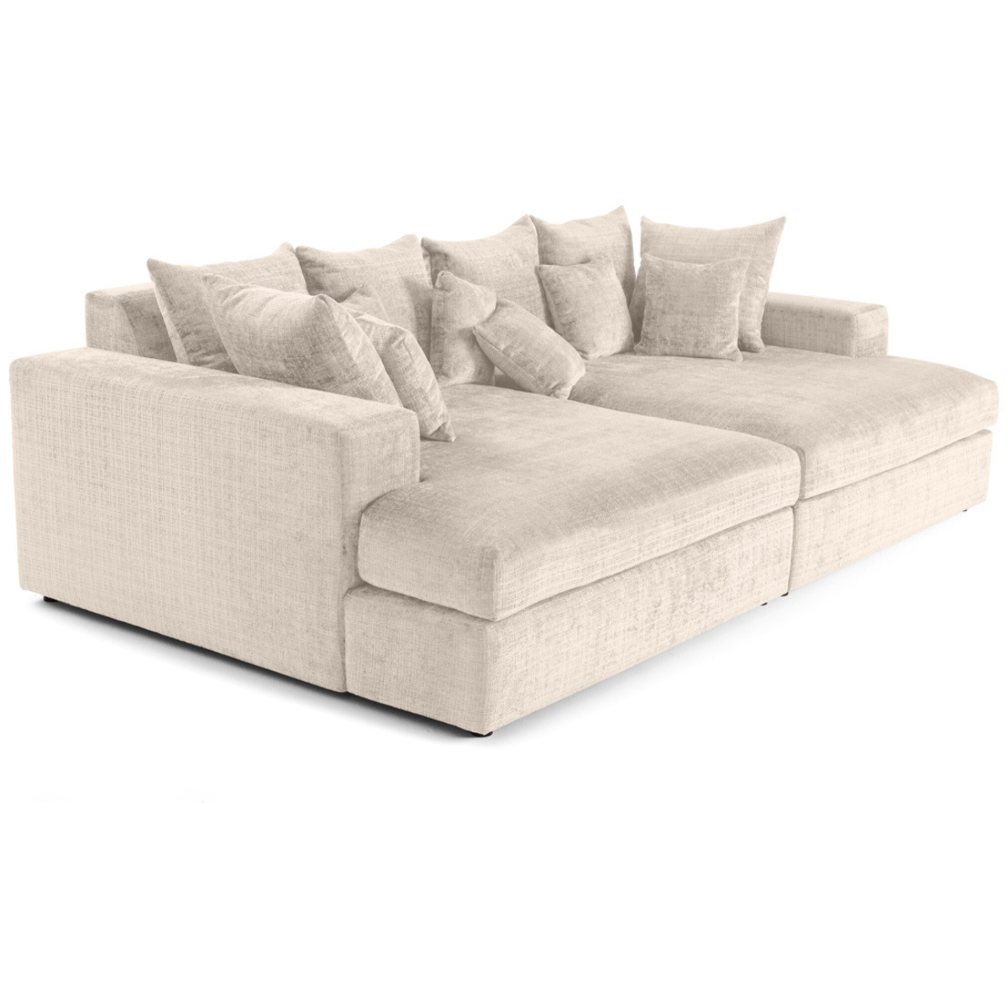 Collins - canapé droit 4 places avec double méridienne - assise profonde - en velours texturé - Beige