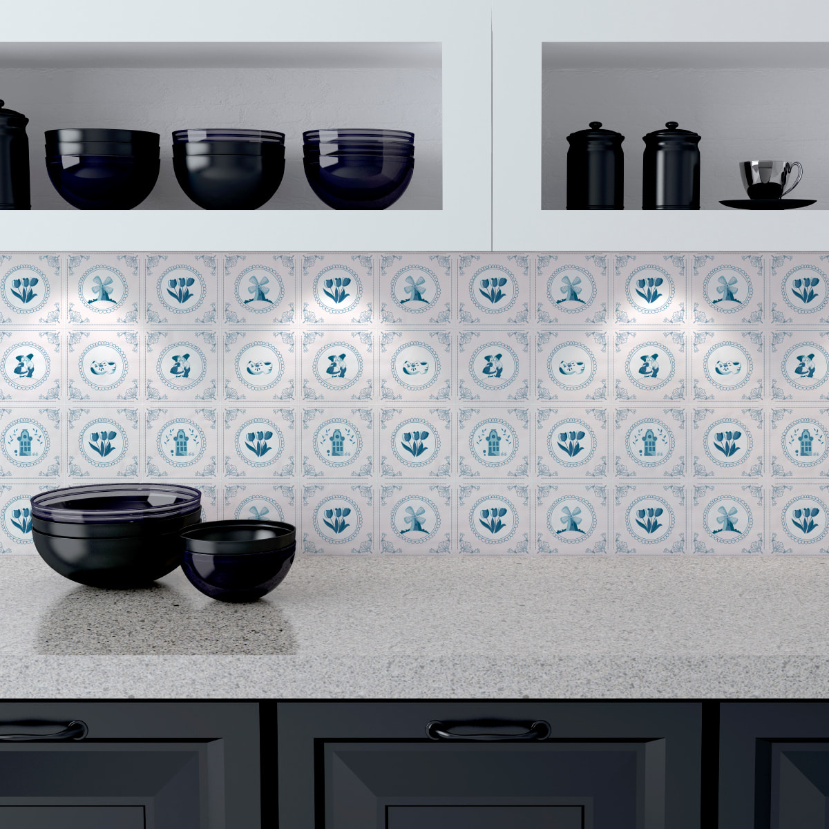Stickers muraux - Sticker Mural Carrelage adhésif Cuisine Salle de Bain - 24 STICKERS CARRELAGES DELFT HILVERSUM