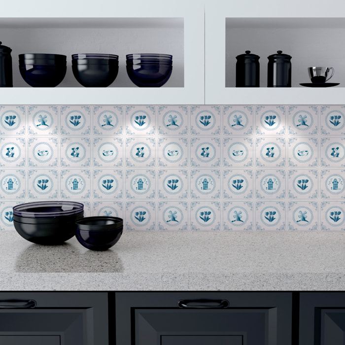 Stickers muraux - Sticker Mural Carrelage adhésif Cuisine Salle de Bain - 24 STICKERS CARRELAGES DELFT HILVERSUM