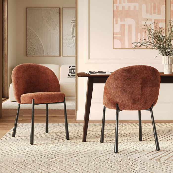 Lot de 2 chaises en velours chenillé terracotta et métal noir - Pulpy