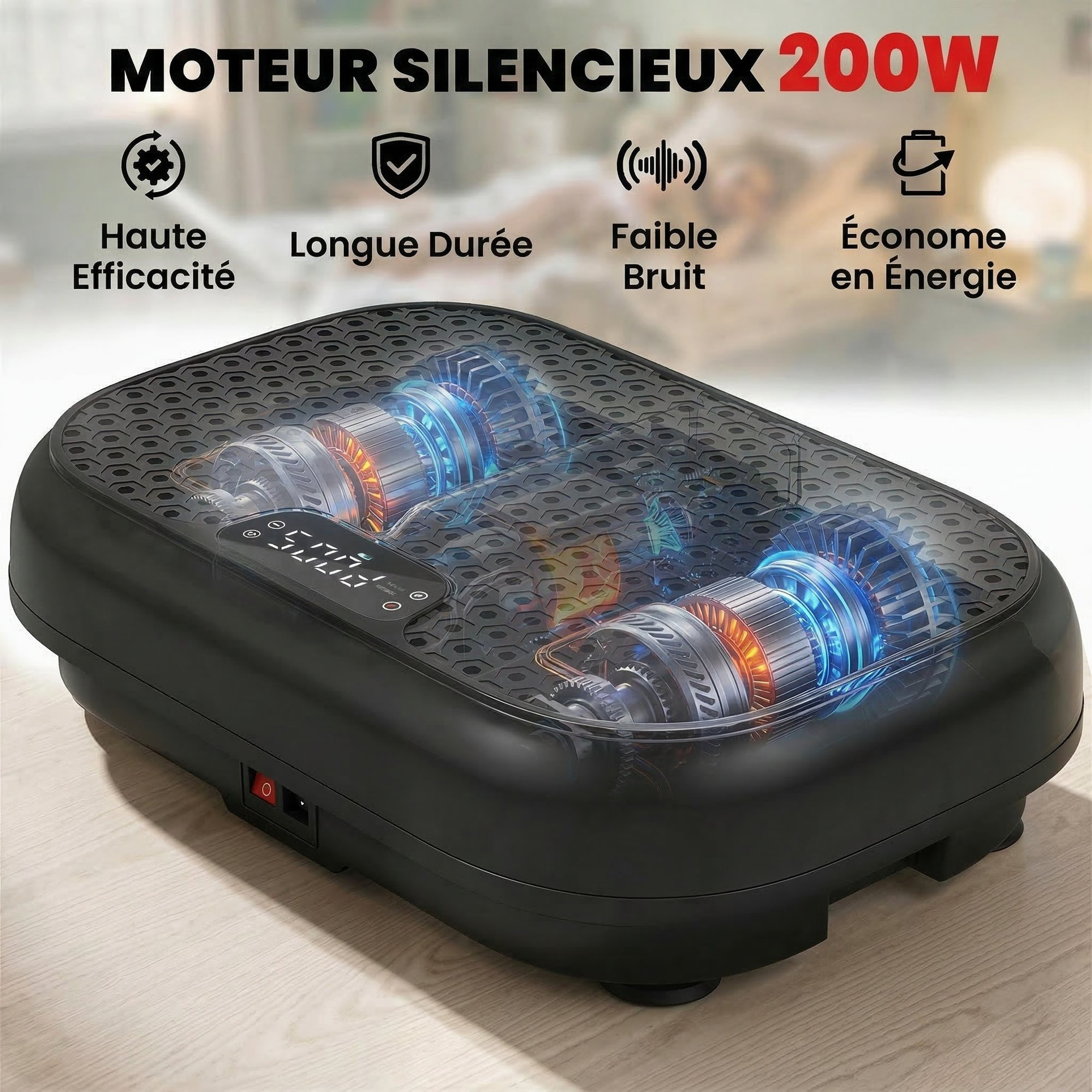 Plateforme vibrante fitness 200W 120 vitesses 5 prog. noir