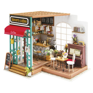 Café Simons. Casa de muñecas maqueta de madera para pintar y montar.