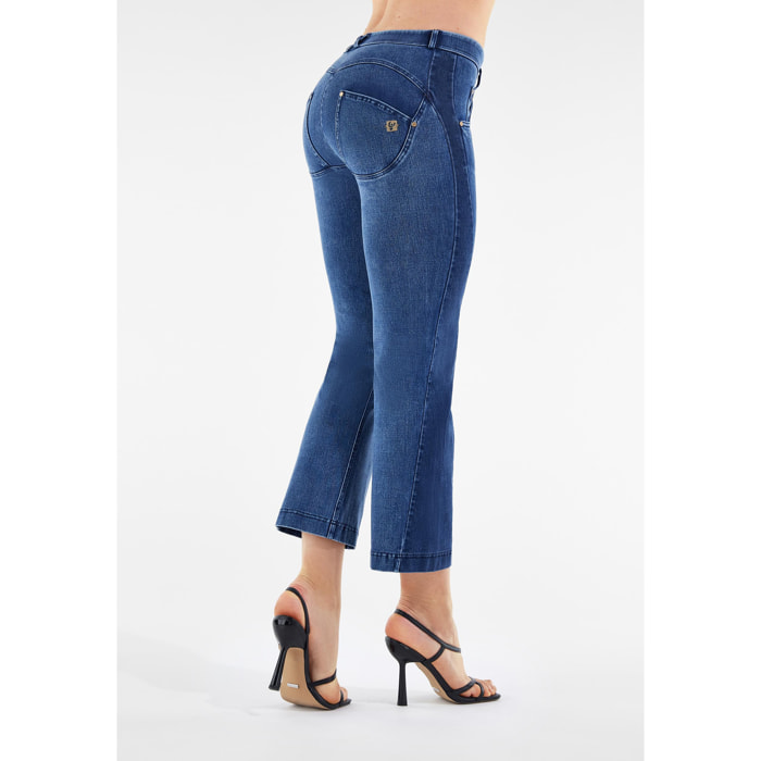 Jeans push up WR.UP® cropped inserto laterale in denim scuro