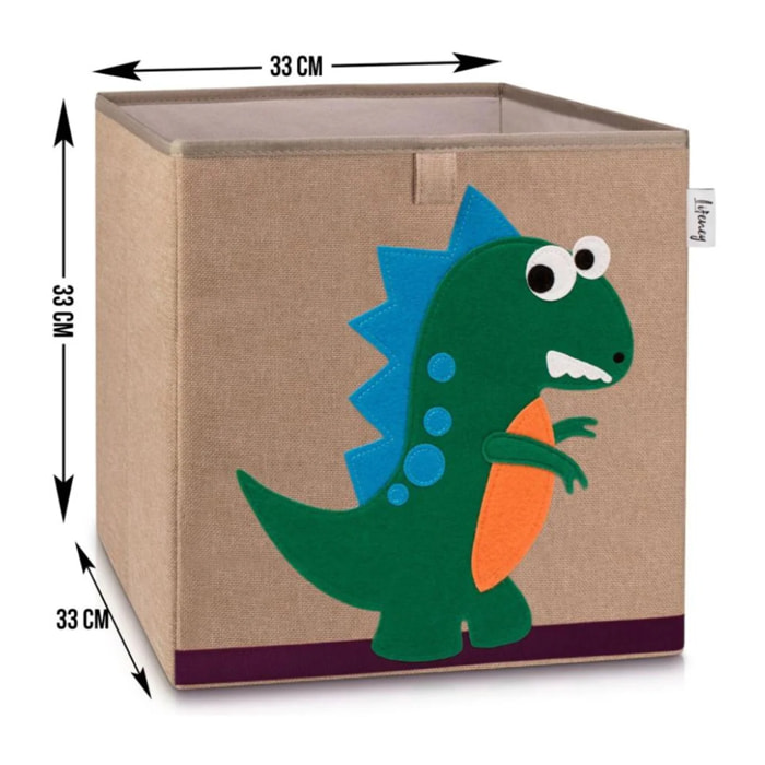 Boîte de rangement en tissu pour enfant "dinosaure vert foncé", compatible Ikea Kallax Lifeney