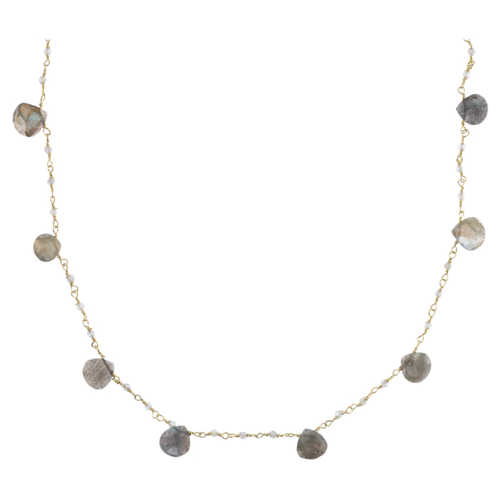 Collana Girocollo Rosario placcata Oro Giallo 18Kt con Ciondoli in Labradorite Sfaccettata