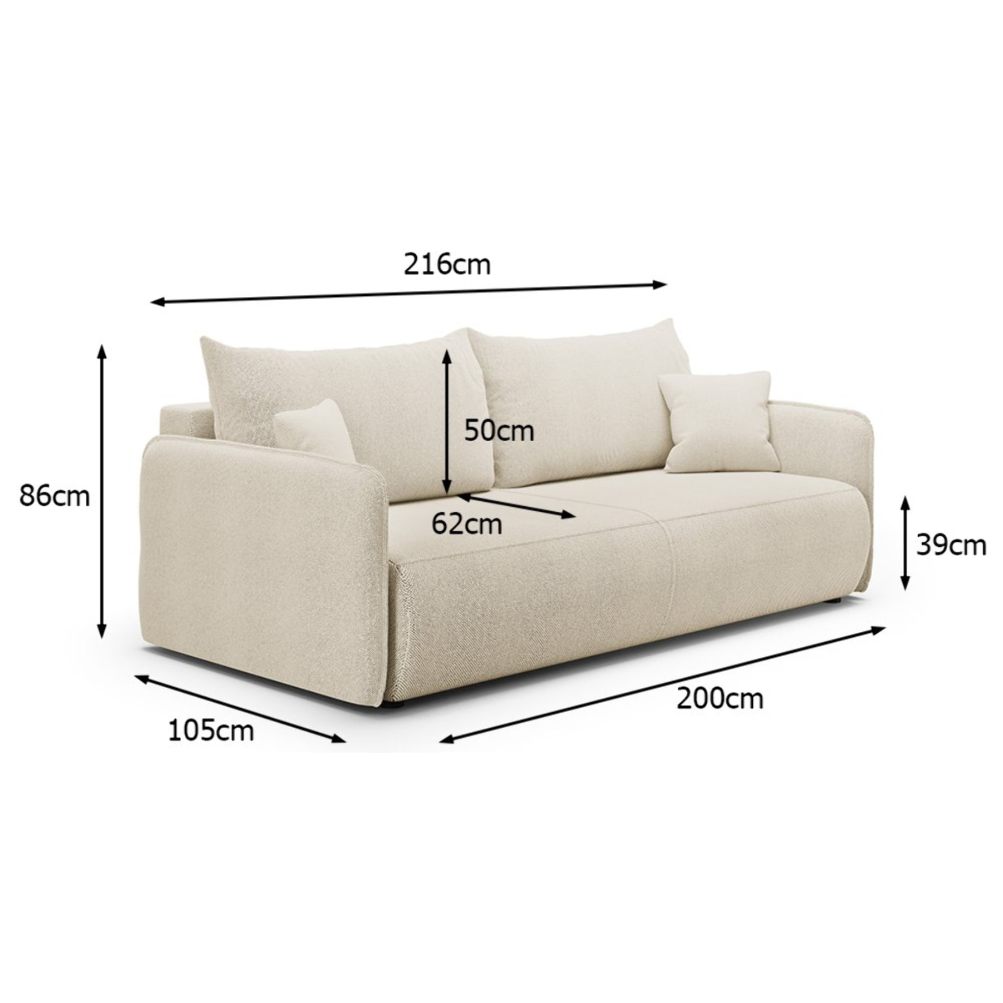 MILO - Canapé droit 3 place en tissu beige