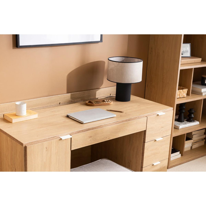 Lampe à poser bi-matière en lin et coton noir H36 cm SLOT