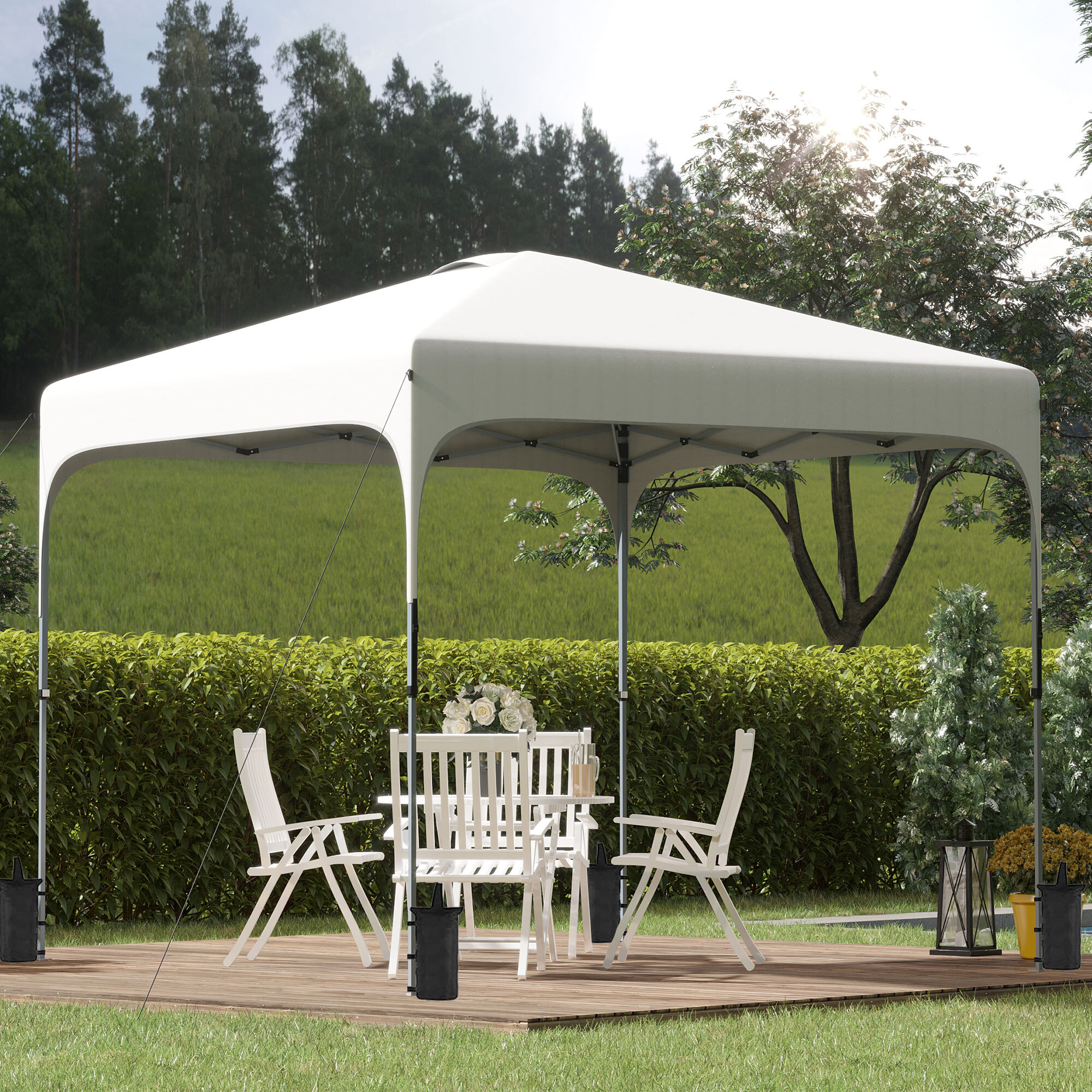 Cenador Plegable Jardín 2,5x2,5x2,68 m Protección UV 50+ Altura Ajustable Blanco