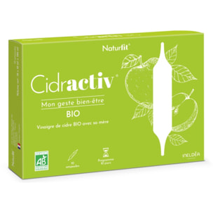 NATURFIT - Cidractiv - Vinaigre de Cidre Bio avec Mère - Routine bien-être - Qualité Premium - Fabriqué en France - 10 Ampoules